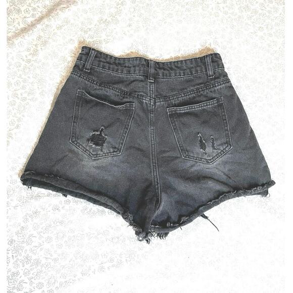 Cider Black Distressed High Rise Denim Shorts Women’s S - Picture 2 of 7